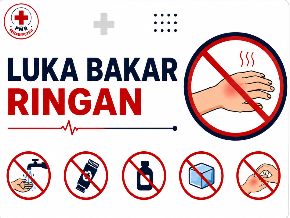 Ilustrasi edukasi PMR tentang penanganan luka bakar